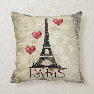 Personalized Paris, Eiffel Tower and Red Balloons Throw Pillow