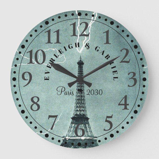 Personalized Paris Eiffel Tower Large Clock (Front)