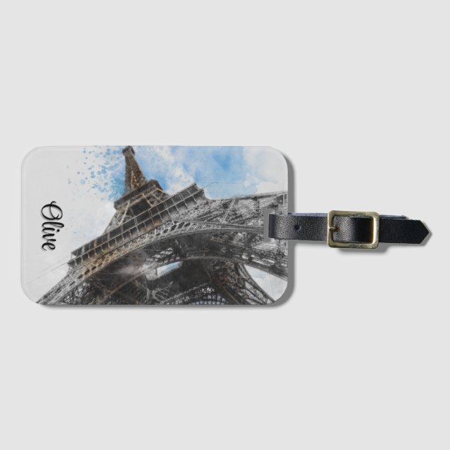 Personalized Paris Eiffel Tower Luggage Tag France (Front Horizontal)