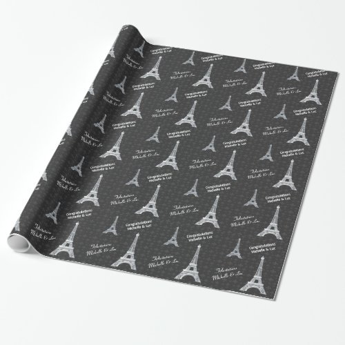 Personalized Paris Eiffel Tower on Black Wrapping Paper