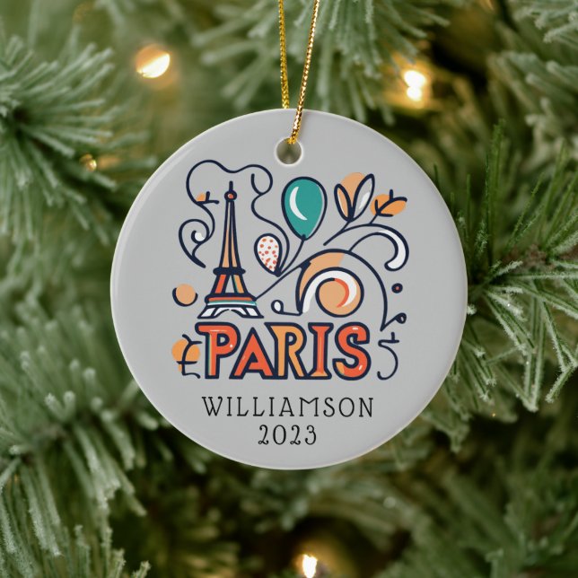 Personalized Paris France Christmas Holiday Ceramic Ornament (Tree)