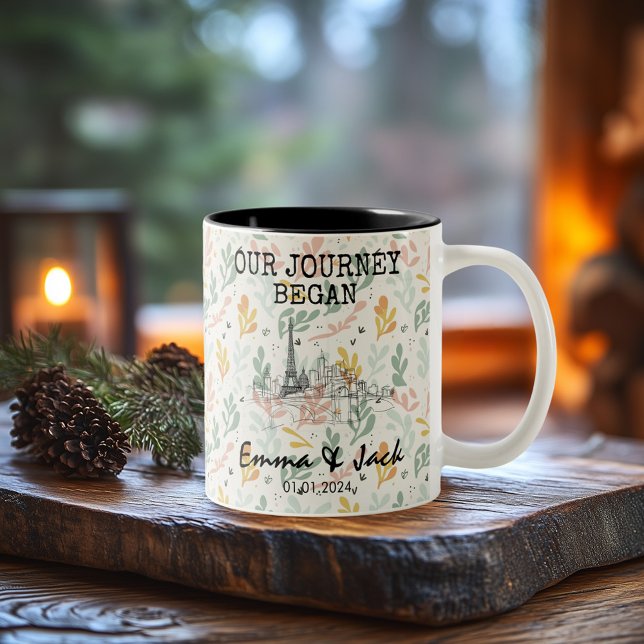 Personalized Paris Memory - Line Art Landmark  Two-Tone Coffee Mug (Creator Uploaded)