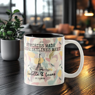 Personalized Paris Memory - Line Art Landmark Two-Tone Coffee Mug