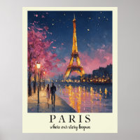 Personalized Paris Night Wall Art Poster