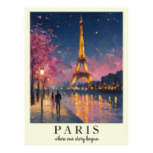 Personalized Paris Night Wall Art Poster 