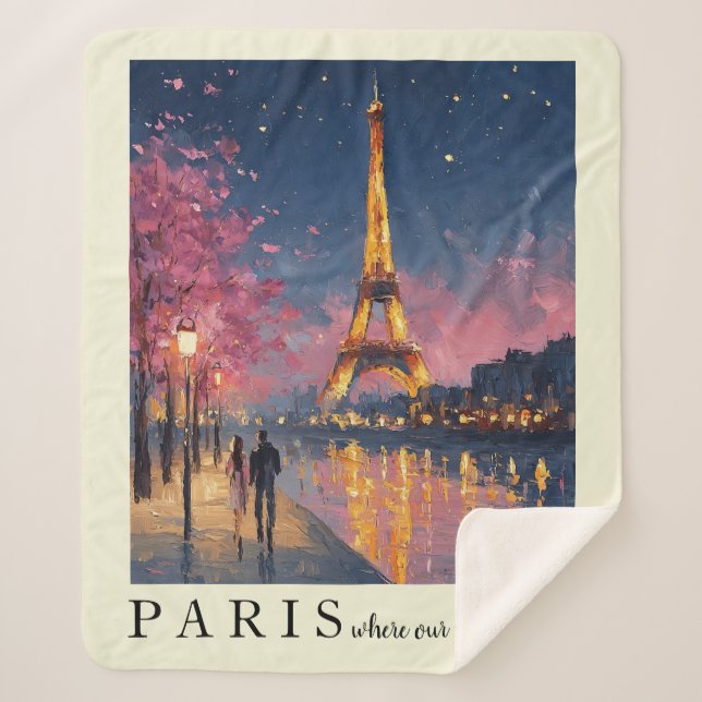 Personalized Paris Night Wall Art Poster  Sherpa Blanket (Front)