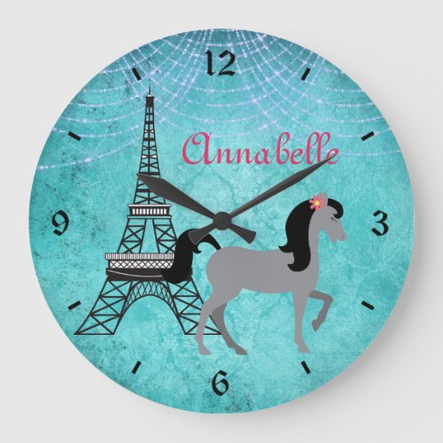 Personalized Paris Pony Oh La La Gray Horse Large Clock