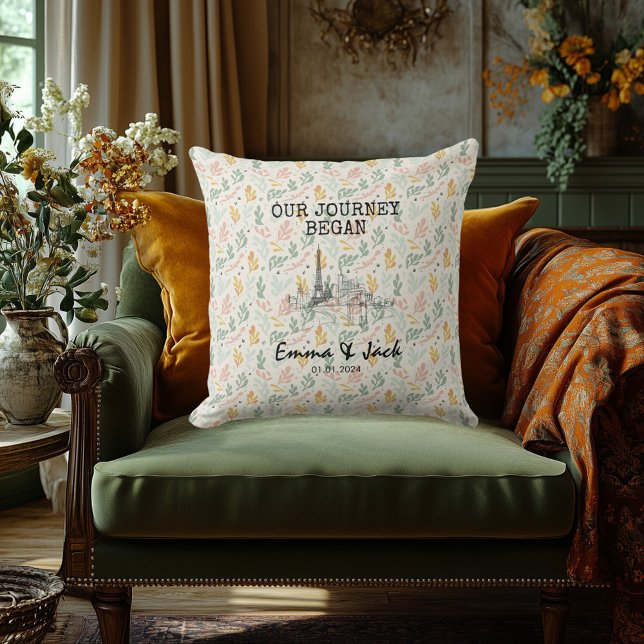 Personalized Paris Skyline Couple Keepsake Throw Pillow (Creator Uploaded)