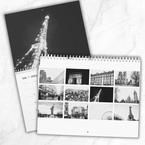 Personalized Paris Travel Minimalist Black  White Calendar