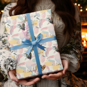 Personalized Parisian Romance with photos & names Wrapping Paper