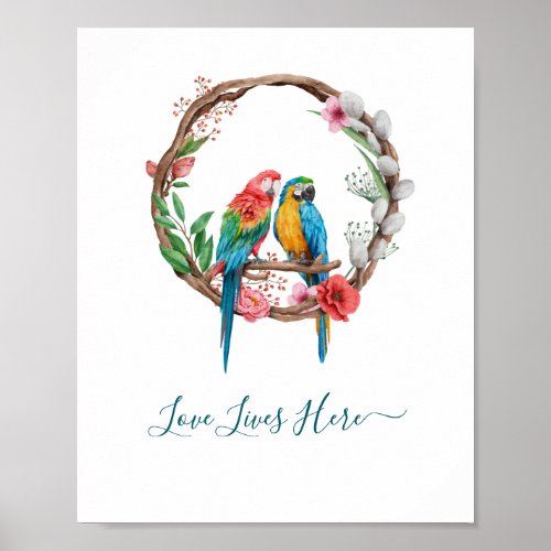 Personalized Parrots Macaw Birds Colorful Floral   Poster