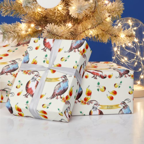 Personalized Partridge in a Pear Tree Hand_Drawn Wrapping Paper