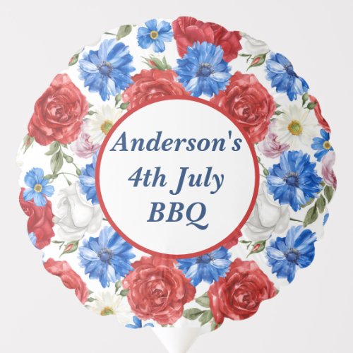 Personalized Party 4th July Floral Balloon