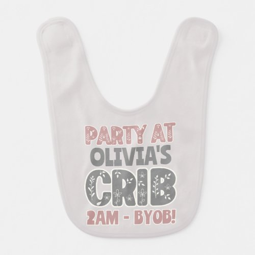 Personalized Party At My Crib Soft  Muted Colors Baby Bib