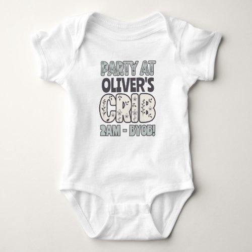 Personalized Party At My Crib Soft  Muted Colors Baby Bodysuit