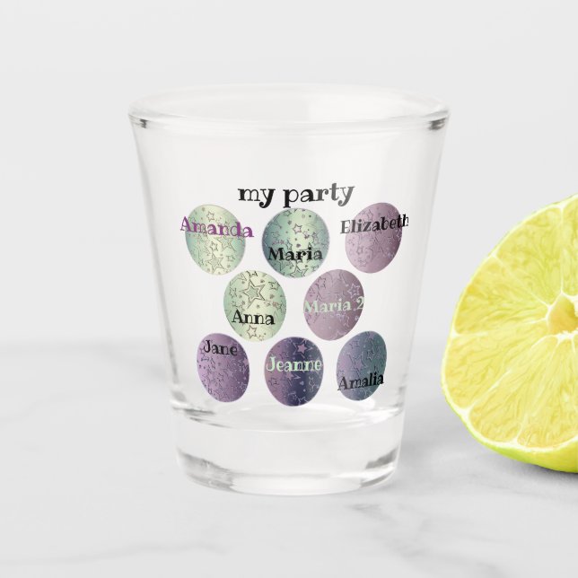 personalized, party, bachelorette party, girlfrien shot glass (Front)
