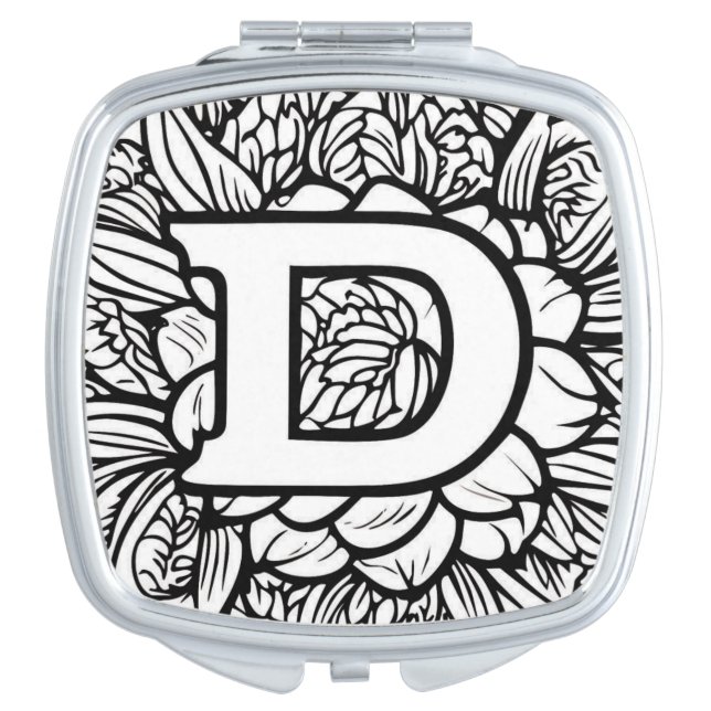 Personalized Party Favor Black and White Monogram Compact Mirror (Front)