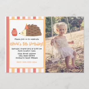 Personalized Party Hedgehog and Cupcake Invitation