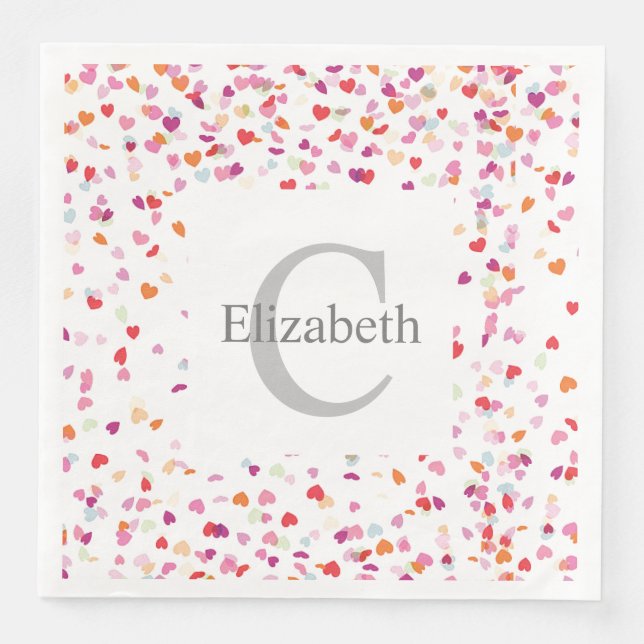 Personalized Party Napkins - Hearts Monogrammed (Front)