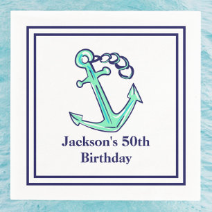 Personalized Party Navy Green Anchor Nautical  Napkins