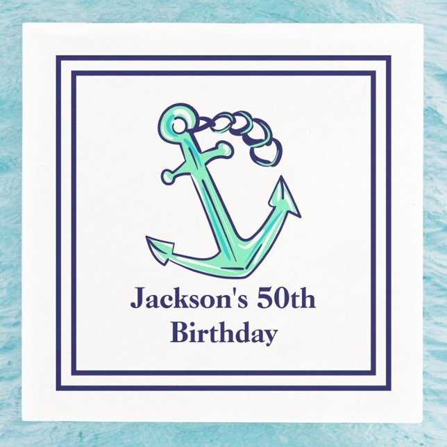 Personalized Party Navy Green Anchor Nautical  Napkins (Creator Uploaded)