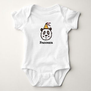 Personalized Party Panda wearing a Party Hat Baby Bodysuit