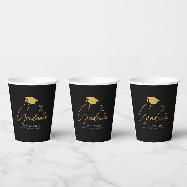 Personalized Party Ready 8oz Black Grad Paper Cups (Multi)