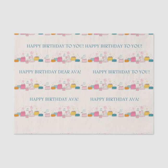 Personalized Party Tissue – Doodle Cakes on Cream Tissue Paper (Front)