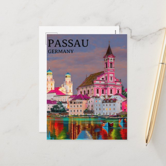 Personalized Passau postcard, GERMANY card, Passau Holiday Postcard (Front/Back In Situ)