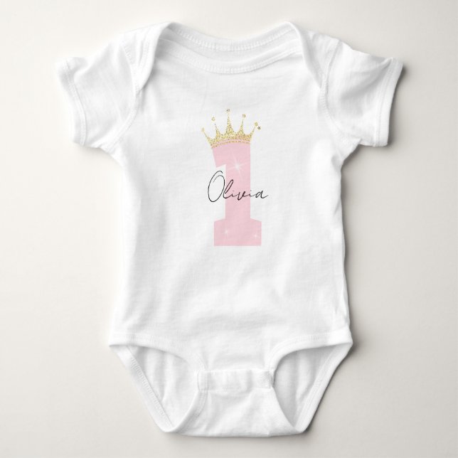 Personalized Pastel 1st Birthday Girl 1st Birthday Baby Bodysuit (Front)