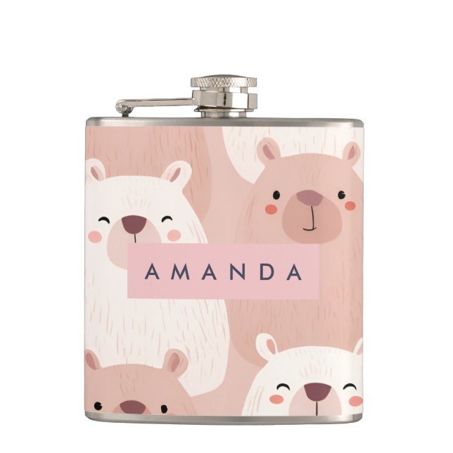 Personalized Pastel Adorable Capybara Flask (Front)