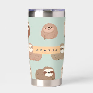 Personalized Pastel Adorable Sloth Pattern Insulated Tumbler