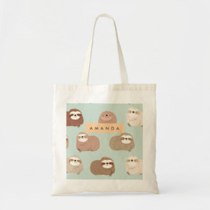 Personalized Pastel Adorable Sloth Pattern Tote Bag