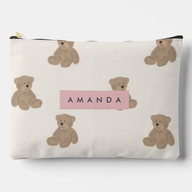 Personalized Pastel Adorable Stuffed Bear Pattern Accessory Pouch (Front)