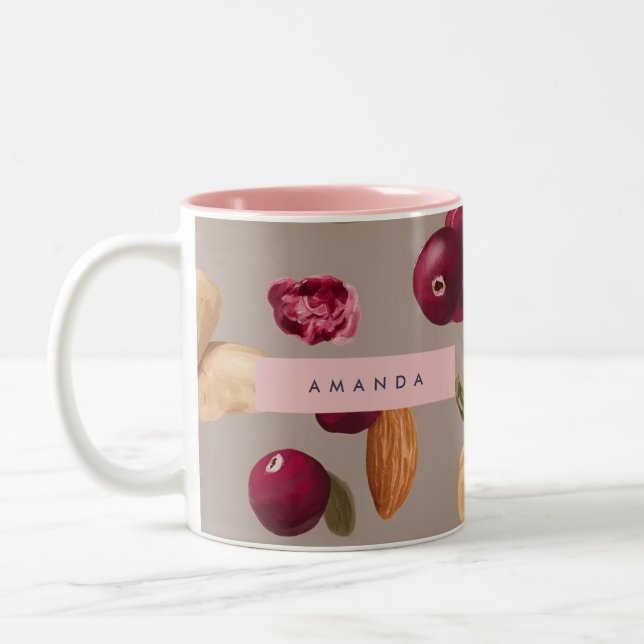 Personalized Pastel Autumn Harvest Nuts Pattern Two-Tone Coffee Mug (Left)
