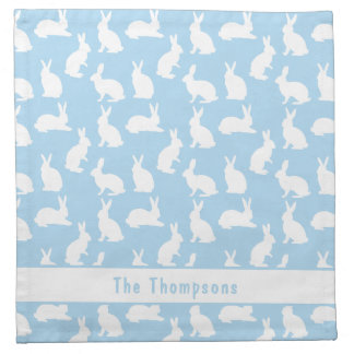Personalized Pastel Blue And White Bunny Pattern Cloth Napkin