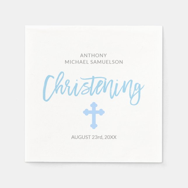 Personalized Pastel Blue Boy Cross CHRISTENING Napkins (Front)