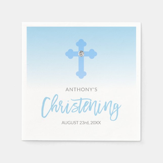 Personalized Pastel Blue Boy Cross CHRISTENING Napkins (Front)