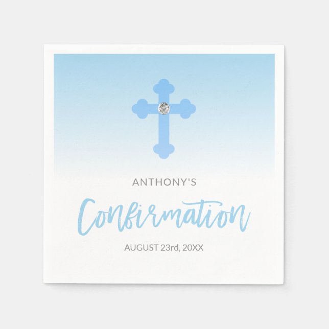 Personalized Pastel Blue Boy Cross CONFIRMATION Napkins (Front)