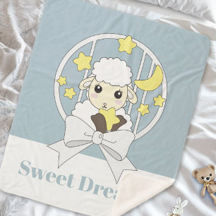Personalized Pastel Blue Cute Little Sheep Kids Sherpa Blanket