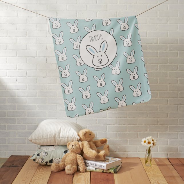 Personalized Pastel Blue Easter Bunny Boy Baby Blanket (In Situ)