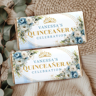 Personalized Pastel Blue Floral Eucalyptus Quince Hershey Bar Favors