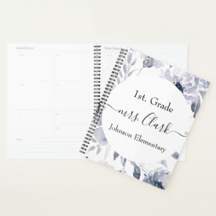 Personalized pastel blue floral teacher lesson planner