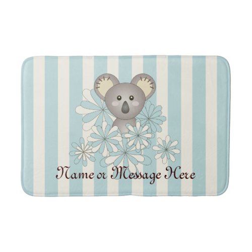 Personalized Pastel Blue Stripe Baby Koala Kids Bathroom Mat