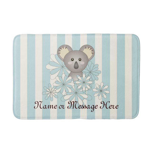 Personalized Pastel Blue Stripe Baby Koala Kids Bathroom Mat (Front)