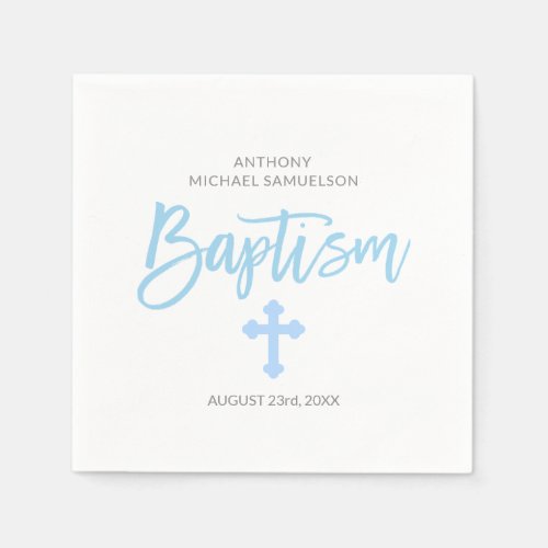 Personalized Pastel Blue White Boy Cross BAPTISM Paper Napkins