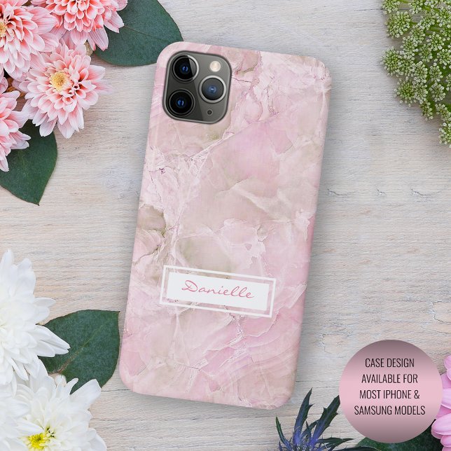 Personalized Pastel Blush Pink Agate Marble Art Case-Mate iPhone Case (Creator Uploaded)