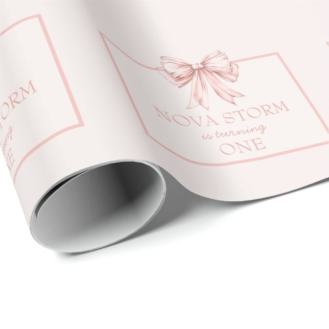 Personalized Pastel Blush Pink Coquette Milestone Wrapping Paper (Roll Corner)