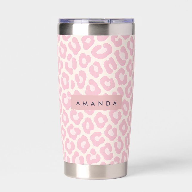 Personalized Pastel Blush Pink Leopard Print Insulated Tumbler (Front)