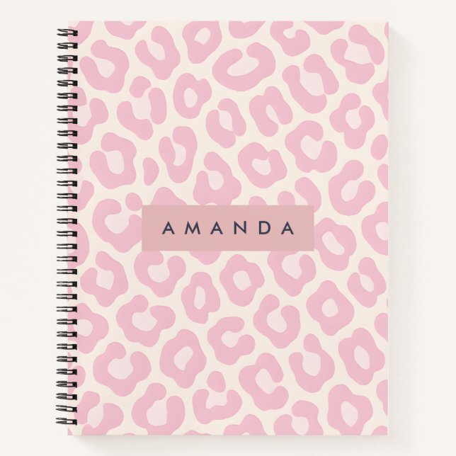 Personalized Pastel Blush Pink Leopard Print Notebook (Front)